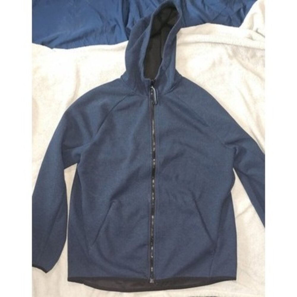 Russell Fusion Knit Hoodie Sweatshirt Mens M 38/40 Blue Full Zip Long Sleeve